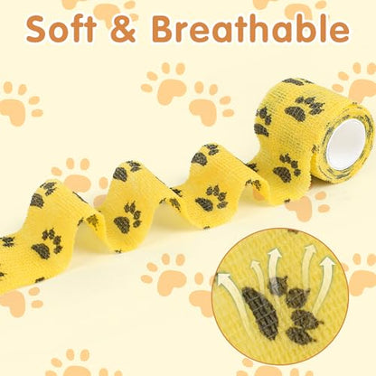 KIMOBER 12 Rolls Self Adhesive Pet Wrap Bandage Non-Woven Tape Vet Wrap Cohesive Bandages for Dogs Pet Animals Horse Cat Bird Animals,2 Inch x 5 Yards