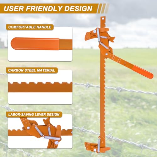 Fence Stretcher Splicer, Heavy Duty Carbon Steel Fence Stretcher Tool | Anti-rust Surface Fence Barb Wire Repair Tool, All Purpose Fence Stretcher Splicer for Barbed & Smooth Wire, Orange - color: Orange