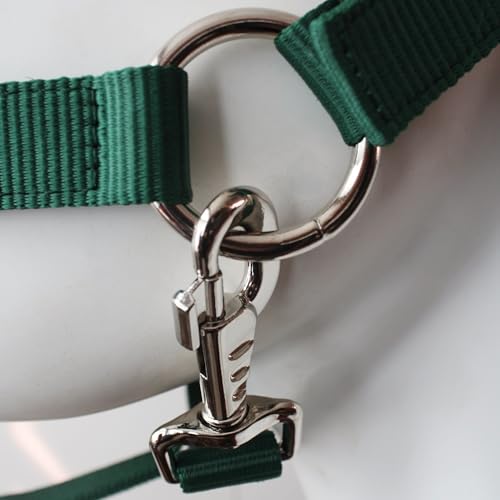 Heavy Duty Soft Nylon Horse Halter, Padded and Adjustable, Chin and Throat Snap Hook Halters for Horses, Heavy-Duty Metal Buckle - color: Dark Green