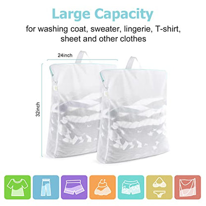 OTraki Large Mesh Laundry Bags 24x32 inch Hanging Delicates Mesh Laundry Bag with Handles Lingerie Bags Washing Machine Bag Zipper Opening,Don't Drying, Melting 140-176℉,White - size: 24 x 32 inch