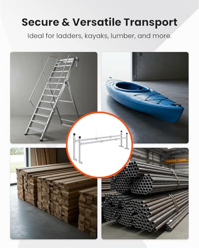 Ladder Rack for Trailer, Adjustable Roof Ladder Rack, 400 lbs Capacity | 5.77-8.65 ft Adjustable Length, Heavy-Duty Steel, Stopper Design, Fits Enclosed and Open Trailers, Sliver - color: Sliver