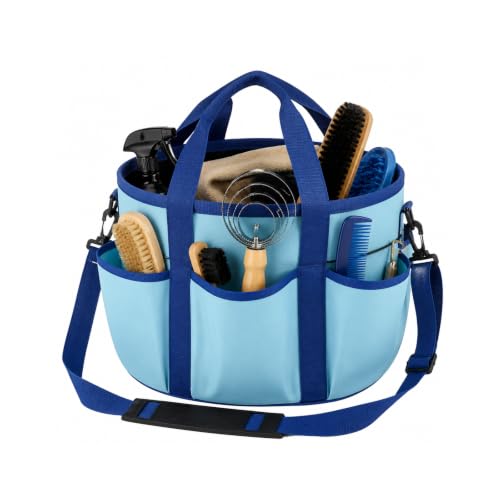 Horse Grooming Tote Bag, 600D Oxford Equestrian Organizer with Strap - color: Blue