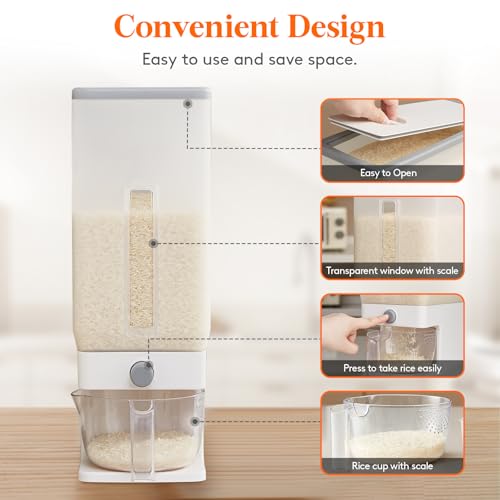 Lifewit Rice Dispenser 25 Lbs, Airtight Storage with Measuring Cup, Clear - color: Clear