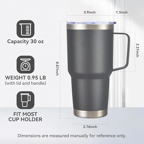 30 oz Stainless Steel Tumblers Bulk with Handle and Lid, 4 Pack - color: Gray