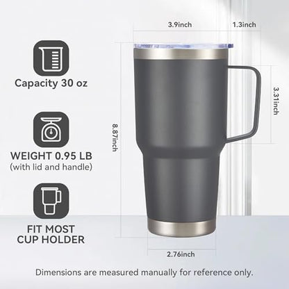 30 oz Stainless Steel Tumblers Bulk with Handle and Lid, 4 Pack - color: Gray