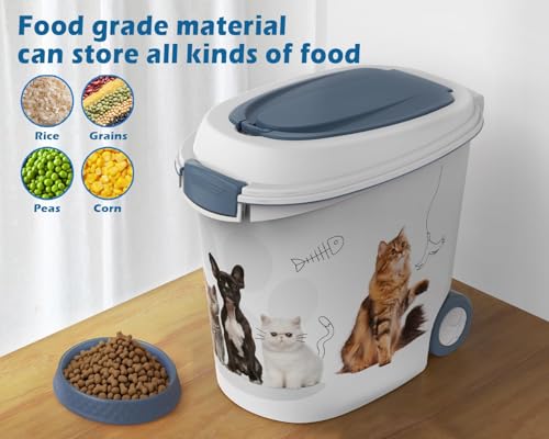 DRATO Pet Food Storage Container with Wheels 30LB Capacity - color: Blue