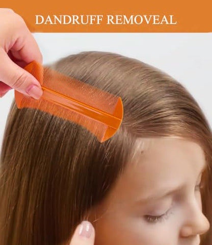 Dandruff Comb Removal Steel Fine Tooth Scalp Detox Hair Care Tool 3PC | Build Up Flakes Lice Comb, Stainless Steel Teeth, Self Cleaning, Anti Slip Handle, for Women Men Kids, Black+ Orange - color: Black+Orange