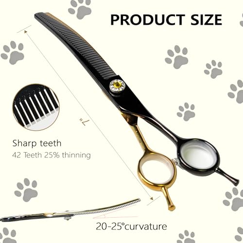 7" Curved Thinner Dog Scissor, Curved Fluffer Scissors, 42 Teeth - size: Curved Fluffer