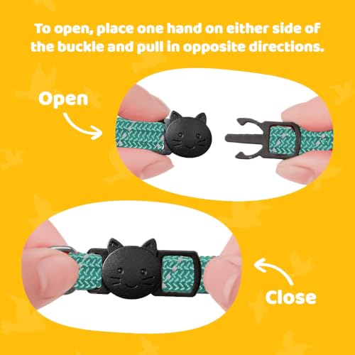 Birdsbesafe Reflective Breakaway Cat Collar with Bell, Safe Design, Green - color: Green