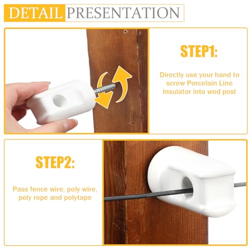 Blulu 50 Pack Ceramic Electric Fence Insulator Heavy Duty Ceramic Porcelain Lag Screw Insulator for Wooden Post Electrical Wire Ground Fencing Agricultural and Ranchers Supplies