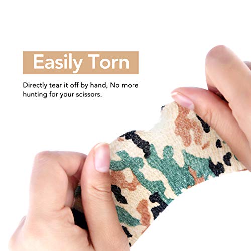 RISEN Cohesive Bandage 2” x 5 Yards, 6 Rolls, Self Adherent Wrap Medical Tape, Adhesive Flexible Breathable First Aid Gauze Ideal for Stretch Athletic - color: Desert Camo, size: 6 Count (Pack of 1)