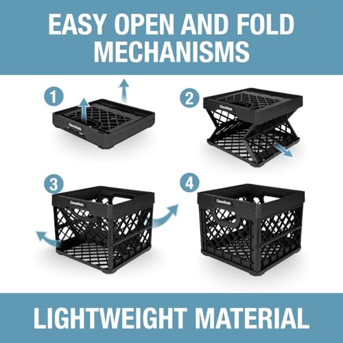 CleverMade Collapsible Milk Crate, 25L Storage Crate, Holds 50 lb, Obsidian (Pack of 6) - color: Obsidian, size: 6 Pack