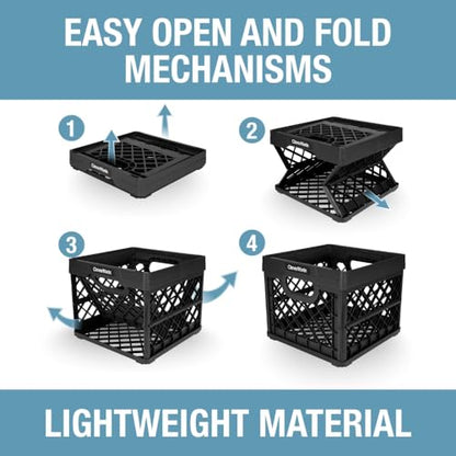 CleverMade Collapsible Milk Crate, 25L Storage Crate, Holds 50 lb, Obsidian (Pack of 6) - color: Obsidian, size: 6 Pack