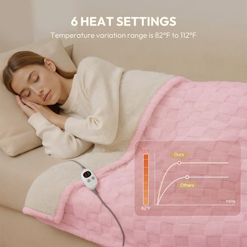 Templewet Heated Blanket Throw 50" x 60",Soft Electric Blanket,Pink | Timer Settings,Auto Off,Sherpa Heated Throw Blanket,Machine Washable,Fast Heating for Sofa Bed Office Use,Gifts for Women - color: Blush Pink
