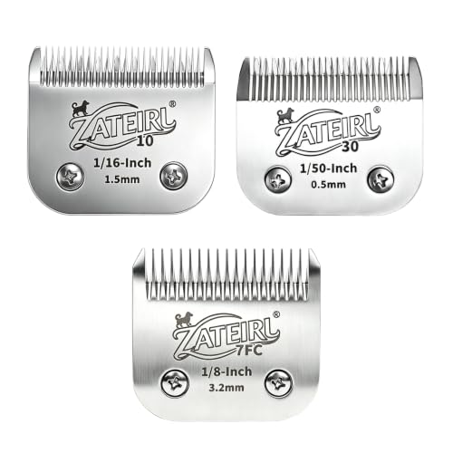 3 Pack Pet Grooming Clipper Blades with Ceramic Cutters, Sizes 10, 30 & 7FC, Silver, Compatible with Andis, Oster A5, Wahl KM10 A5 Style Dog Clippers - color: Silver, size: 10# + 30# + 7FC