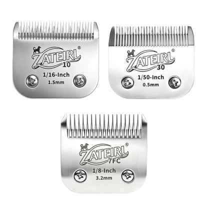 3 Pack Pet Grooming Clipper Blades with Ceramic Cutters, Sizes 10, 30 & 7FC, Silver, Compatible with Andis, Oster A5, Wahl KM10 A5 Style Dog Clippers - color: Silver, size: 10# + 30# + 7FC