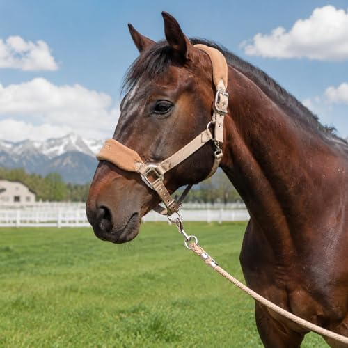Fleece Horse Halter and Lead Rope Set - color: Beige, size: FULL
