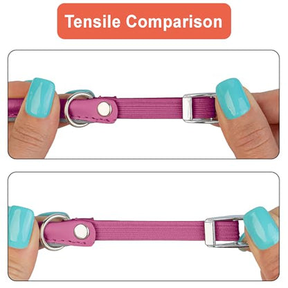 OOPSDOGGY Rolled Leather Cat Collar with Bell, Reflective Kitten Collars with Buckle Include Safety Elastic Strap - Adjustable Small Pet Collars for Boy Girl Cats (Fucsia) - color: Fucsia