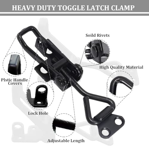 8Pack Heavy Duty Toggle Clamp Latch 4003 Style, Black Toggle Clamps | 1320lb Capacity Pull Clamp Adjustable Quick Release Hasp Clamps,Metal Toggle Latches Catch for Smoker Door Tool Box Trunk Jig - color: Black-8pcs