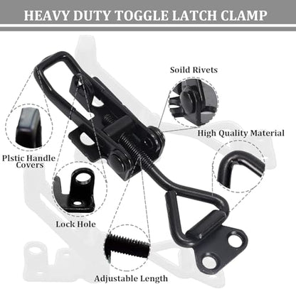 8Pack Heavy Duty Toggle Clamp Latch 4003 Style, Black Toggle Clamps | 1320lb Capacity Pull Clamp Adjustable Quick Release Hasp Clamps,Metal Toggle Latches Catch for Smoker Door Tool Box Trunk Jig - color: Black-8pcs