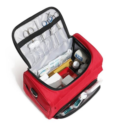Empty Red First Responder Bag On Call Trauma Bag EMT First Aid Carrier for Paramedics and Emergency Medical Supplies Kit (Red) - color: Red