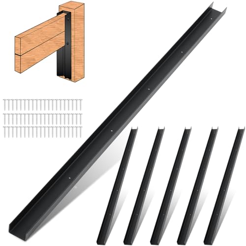 Yaocom 6 Pack 42 Inch Horse Stall Wall Channels Galvanized Steel Easy Installation Horse Stall Chew Guards Wood Protector with 60 Screws, Black