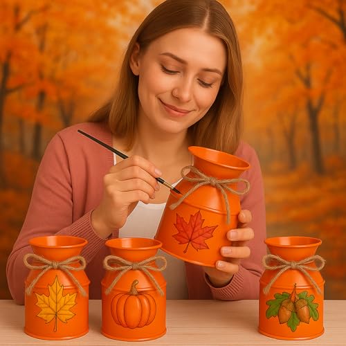 Domensi 6 Pcs Farmhouse Metal Flower Vase, Orange - color: Orange