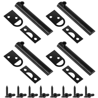 Lothee 4" 4 Pcs Brass Surface Bolt Door Latch, Matte Black - color: Matte Black, size: 4 Inch