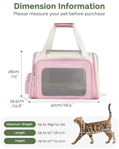 Homespon 34.5L Soft-Sided Cat Dog Carrier, Airline Approved Pet Bag - color: Pink