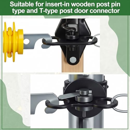 10 Pcs T-Post Electric Fence Gate Hook Heavy Duty Eyelet Set, Pin-Lock Insulator Gate Connector for High Tensile Ranch Farm and Property Fencing (Black) - color: Black