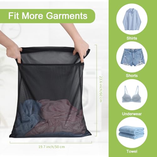 OTraki 2 Pack Durable Laundry Bags with Zipper 20 x 24 Inch, Black | Breathable Mesh Delicates Bag for Washing Machine Travel Large Wash Bags for Bra Sock Underwear Lingerie Blouse, Don't Drying - size: 20 x 24 inch