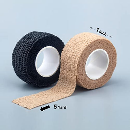Self Adhesive Bandage Wrap| 12 Rolls 1" x 5 Yards Vet Tape, Medical Tape,Athletic Tape,Elastic Cohesive Bandage for Sports Injury,Stretch Athletic,Ankle,(Mix Color)