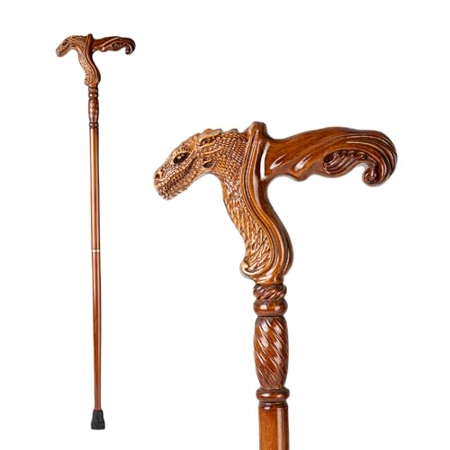 Hand Carved Wooden Walking Cane with Ergonomic Handle and Rubber Tip for Men and Women - Fashionable Unique Walking Stick for Seniors - 37 inch - style: Crocodile