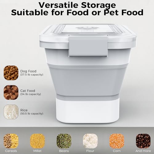 10-13Lbs Airtight Dog Food Storage Container,Collapsible Dog Food Container | Clear Pet Food Storage Container with Double Airtight Seal for Freshness,Cat Food Container One-handed Open,Save Space,Scoop - color: Clear/13 lbs