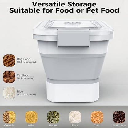 10-13Lbs Airtight Dog Food Storage Container,Collapsible Dog Food Container | Clear Pet Food Storage Container with Double Airtight Seal for Freshness,Cat Food Container One-handed Open,Save Space,Scoop - color: Clear/13 lbs