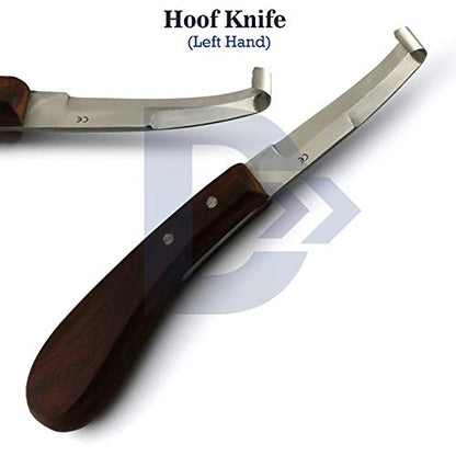 Hoof Knife Set Sharpener Right & Left Handed Double Edge Farrier Horses Goats Pick Trimming Knives Wooden Handle