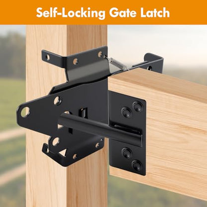 Self-Locking Gate Latch for Wooden Fence, Post Mount Automatic Gate Lock | 1 Pack, Gate Latches for Wooden Gates, Outdoor Garden, Vinyl, Included Screws, Black Finish, Steel, HOME MASTER HARDWARE