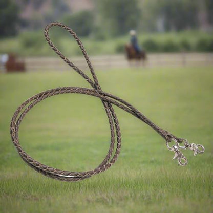 M-Royal Braided Brown Leather Western Roping Reins – 4 Plait Leather Horse Reins with Heavy Nylon Core & Quick Release Snaps, 7 ft