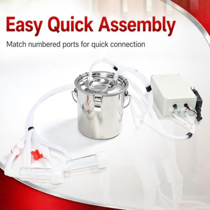 Nakkaa 3L Portable Plug-in Goat Milking Machine | Pulsation Vacuum Electric Milker, Compact Portable Easy Transfer, No Backflow Overflow Protection, Easy Rinse