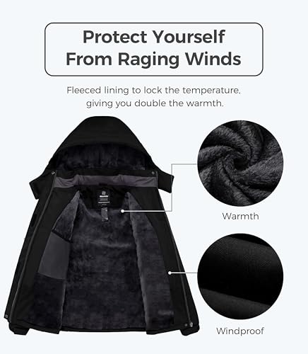 wantdo Women Hardshell Waterproof Windproof Insulated Ski Trekking Jacket - color: Black, size: Small