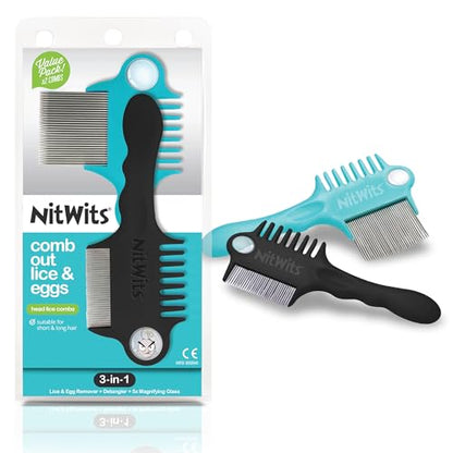 NitWits Head Lice & Egg Comb, 3-in-1 Detangling Nit Comb, 2 Pack