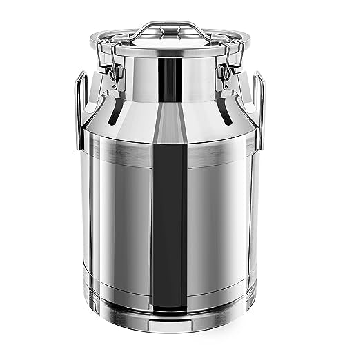 30L/7.9 Gallon Seamless 201 Stainless Steel Milk Can with Lid - size: 30L