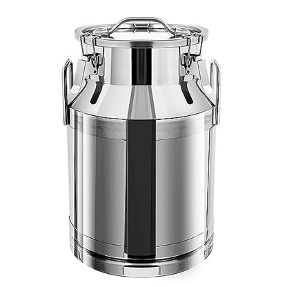 DYNAMI 8Gal Stainless Steel Milk Can with Airtight Lid and Handles,Anti-Leak Liquid Storage Barrel,Food Grade Container for Milk, Liquid,Solid Storage and Transport,Large Opening for Easy Cleaning - size: 8Gal