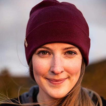 100% Merino Wool Cuff Beanie - Mens & Womens Warm Winter Hat - Watch Cap - Toque - Novelty Beanie - One Size Fits Most - color: Burgundy