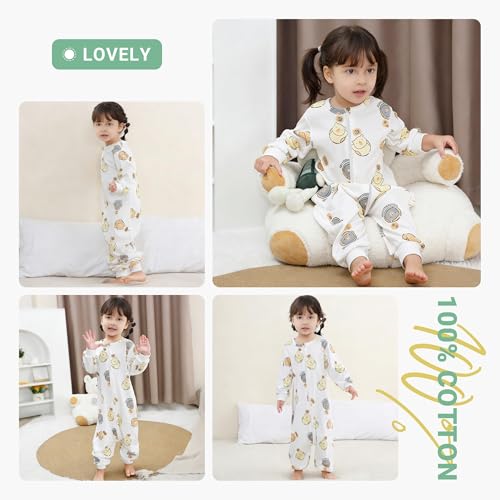 MICHLEY Baby Sleeping Sack with Legs Cotton Long Sleeve Toddler Wearable Blanket Sleeping Bag 6 Months-6 Years - color: White Bear, size: 18-30 Months