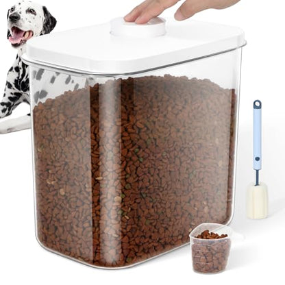 12 lbs Airtight Dog Cat Food Storage Container and Dog Treat Containers BPA-Free, PET Clear Stackable Pet Storage Bin, 1-Cup Scoop, 1-Sponge cleaning brush, Pop Top, With handle, Easy Mobility-large - color: White Large (12L-1Pack)