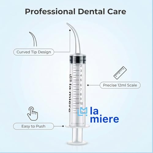 LA MIERE Wisdom Teeth Syringes, 5Packs 12cc Irrigation Dental Syringes with Measure Scale & Curved Tip for Dental Care Liquid Oral Tonsil Stone