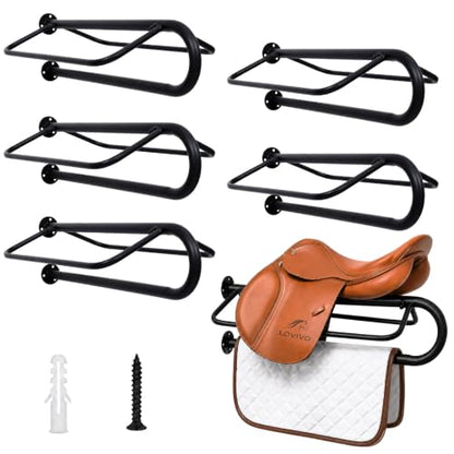 6 Pack Wall Mounted Saddle Racks with Pad Bar, Heavy Duty Saddle Pad Rack
