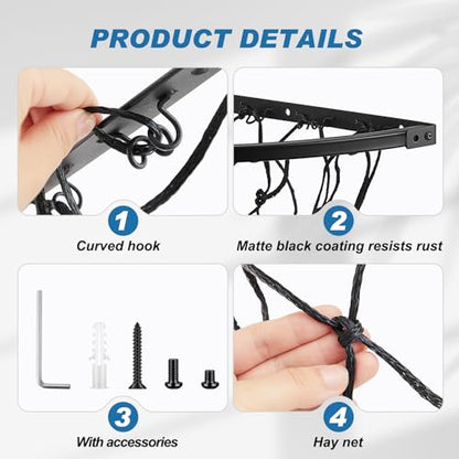 Yaocom 2 Set Black Wall Mount Hay Feeder with Net Collapsible Hay Rack with Net Slow Feeder for Horses Goats (Triangle)