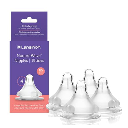 Lansinoh NaturalWave Baby Bottle Nipples, Slow Flow (S), 4 Count